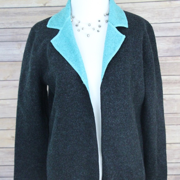 CATHERINE STEWART Gray & Turquoise Wool Jacket - Picture 1 of 8